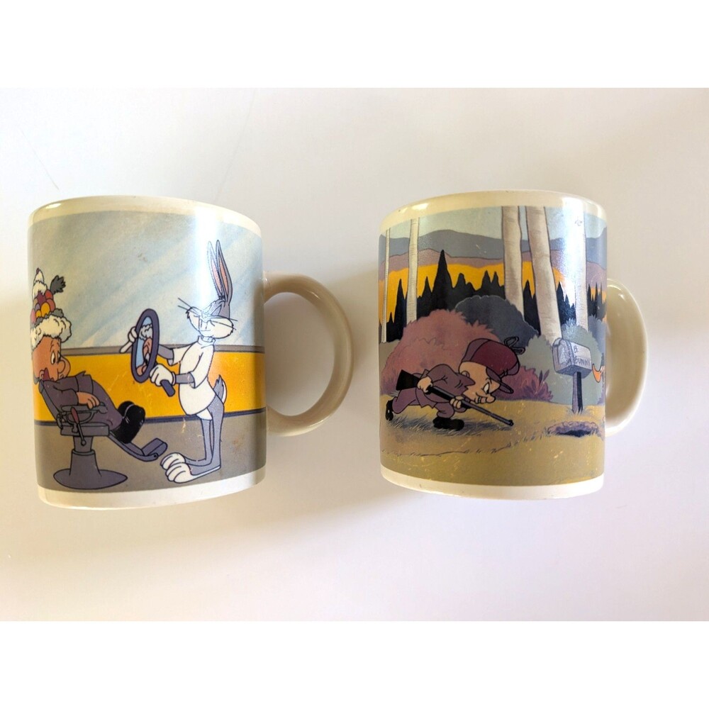 Vintage Bugs Bunny Elmer Fudd Daffy Duck Golf Mug Lot Looney Tunes Rabbit Hunt